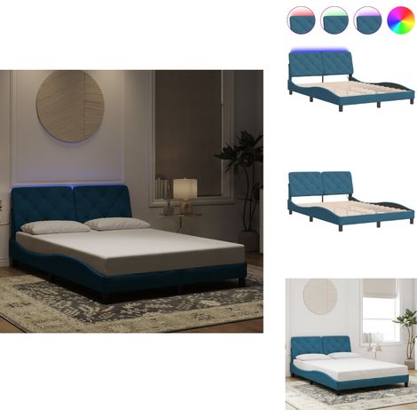 Bettgestell mit LED-Leuchten Blau 140x200 cm Samt - Samtsofa - Bettrahmen Blau - Doppelbett - Boxspringbetten - Led Beleuchtung (1/5)