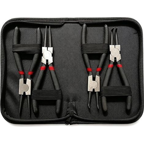 Set di 4 pinze per anelli elastici di sicurezza, pinze dritte per anelli elastici interni ed esterni, realizzate in acciaio al carbonio, con impugnatura ergonomica antiscivolo e resistente al sudore. (1/5)