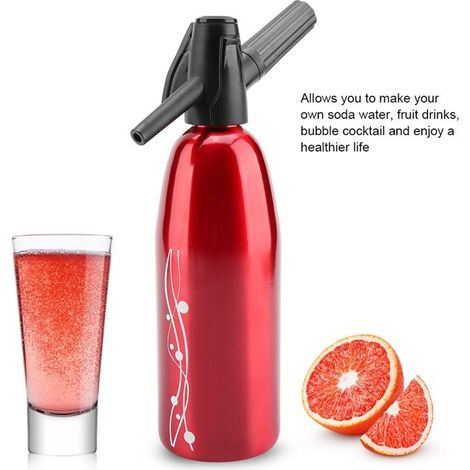 Machine à eau gazeuse maison manuelle pour jus de fruits gazéifiés à faire soi-même, bouteille rouge (1/5)