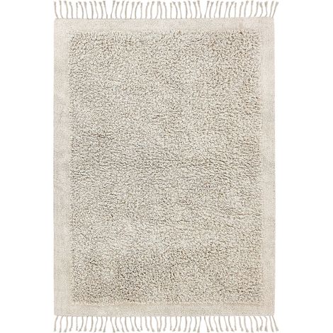Tappeto rettangolare in cotone con frange 140 x 200 cm beige Bitlis (1/5)
