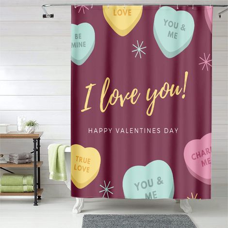 Rideau de douche motif cœurs décoratif romantique, tissu imperméable, 90x180 cm (1/5)