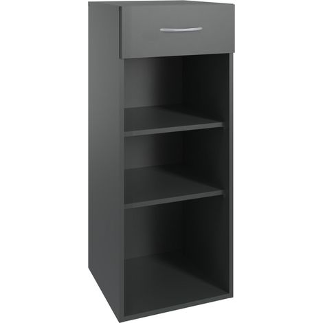 Etagère de rangement avec 1 tiroir et 2 tablettes en mélamine coloris graphite - longueur 40 x hauteur 98 x profondeur 40 cm