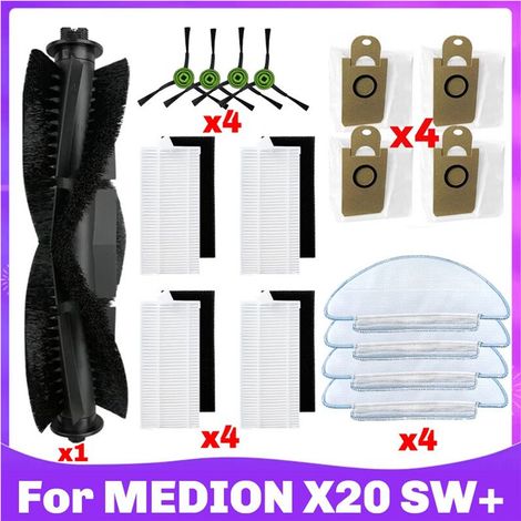 Compatible avec pour MEDION X20 SW+ / MD11415 Aspirateurs, Rouleau, Brosse Latérale, Filtre Hepa, Chiffon, Sac à Poussière, Accessoire. (1/2)