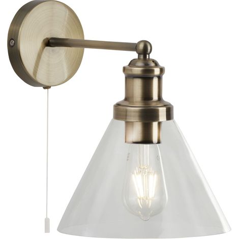 PYRAMID Applique Metal laiton antique et abatjour verre transparent E27 max 60w av inter (1/5)