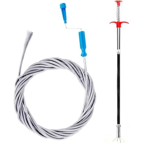Lot de 2 Furet Deboucheur Canalisation Professionnel 10m & 1.4m Furet plomberie Deboucheur wc Déboucheur canalisation Deboucheur evier Sonde de Debouchage pour WC Evier Canalisation (1/5)