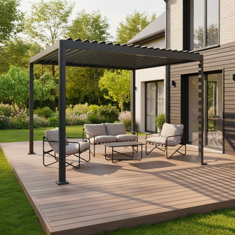 Pergola bioclimatique anthracite aluminium et acier lames orientables 3x3m - Imperial