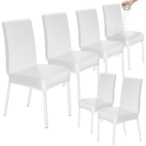 Lot de 6 housses de chaise de salle à manger à dossier haut extensibles et lavables en similicuir – Protection universelle pour salle à manger, cuisine, hôtel, restaurant, maison, mariage (1/5)
