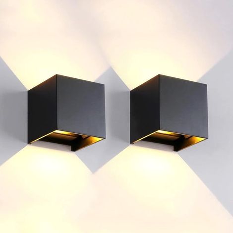 Paquete de 2 apliques LED de pared, Iluminación hacia arriba y hacia abajo, Resistente al agua IP65, Aluminio, Negro, 12W 3000K (1/4)