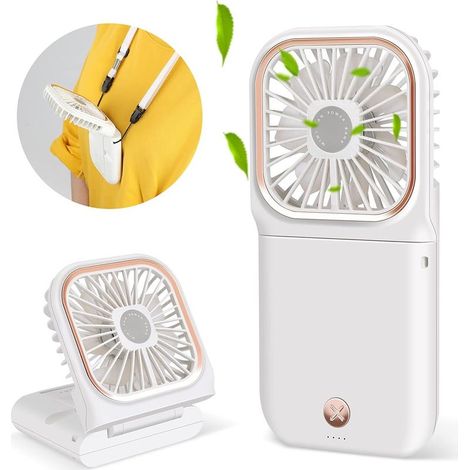 AGE Ventilateur à main, ventilateur de bureau portable, ventilateur de cou rechargeable USB pliable (blanc) (1/5)