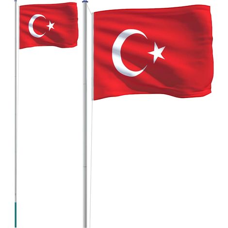 Drapeau de la Turquie et mât 6,08 m Aluminium (1/5)