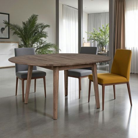 Table extensible ronde en bois brun 118-158 cm SAVONE (1/5)