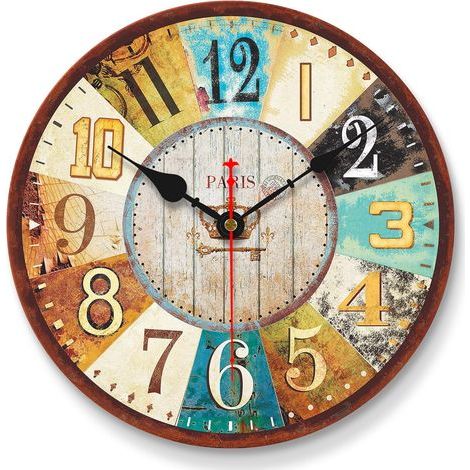 Horloge murale vintage, 20 cm, belle horloge vintage chic, à piles, en bois, silencieuse, convient pour cuisine, salon, salle de bain, chambre, bureau (1/5)
