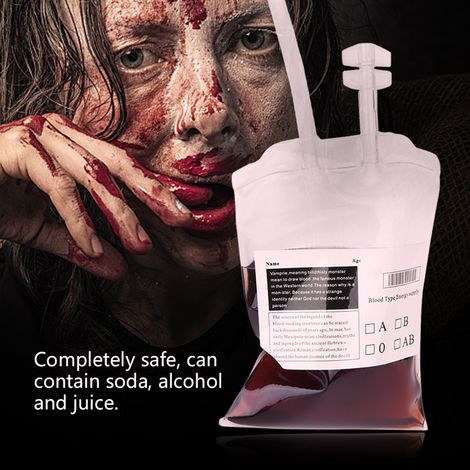 Halloween-Trinkbeutel 350 ml, blutförmiger Behälter für Fruchtsaft, tragbares Trinkpaket, ideal für gruselige Partys. (1/3)