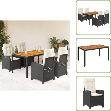 The Living Store 5-tlg. Garten-Essgruppe mit Kissen Schwarz Poly Rattan - Gartentisch (1/5)