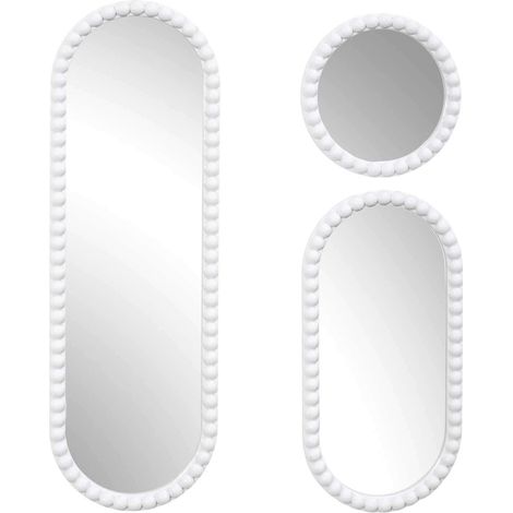 Ensemble de 4 miroirs ronds et ovales avec cadre effet perle CORFU (1/3)