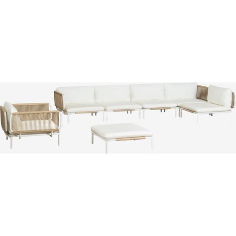 SKLUM Garten-Set mit 5-teiliger modularer Eckcouch, Hocker und Sessel aus Roubly-Stahl Beige Mandel Rose