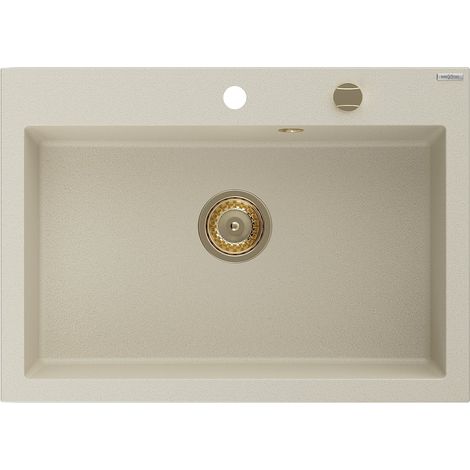 Mexen Elix Granitspüle, 1-Kammer, 700 x 500 mm, beige, Siphon gold - 6526701005-69-G (1/5)