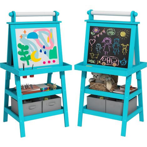 Lavagna per Bambini 3 in 1 con Cavalletto 59x48x118 cm Blu (1/5)