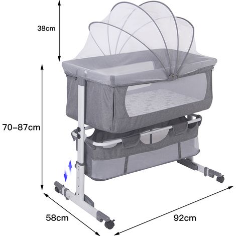 SiFree®Berceau Bébé Lit Pliable Berceau ( avec 1 moustiquaire et 1 étagère)GRIS (1/5)