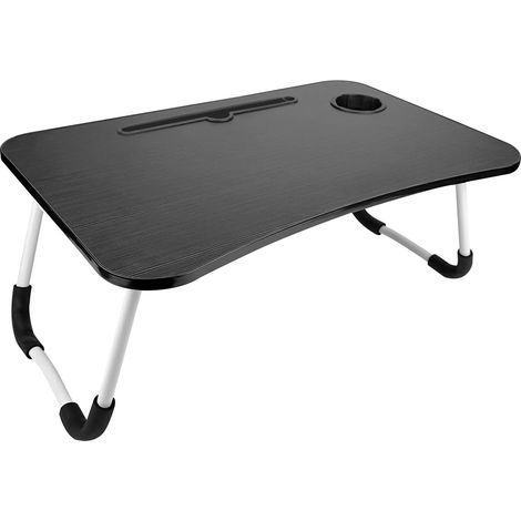 Plateau de Lit, Table Ordinateur Portable avec Tiroir de Rangement et Porte-Gobelet, Bureau pour Portale(59.5 x 39.5 x 26cm, Noir) (1/5)