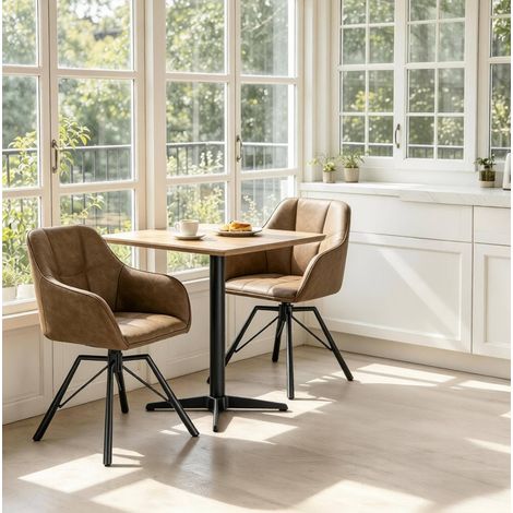 Chaise de salle à manger pivotante en similicuir marron avec accoudoirs, pieds en métal, assise large (1/5)