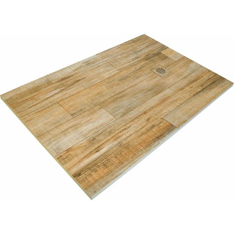 Receveur résine 120 x 90 cm  imitation bois Chene clair - grille carrée excentrée (1/4)