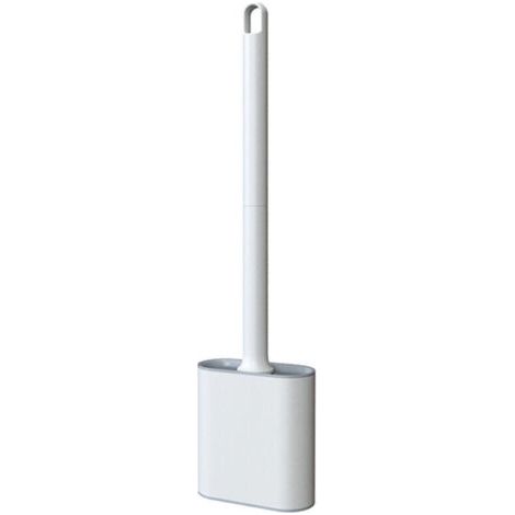 Pair Blanc Brosse WC Silicone Plate- Brosse Toilette et Supports, Anti-goutte, Antibactérienne, Balayette WC Ventilée, Séchage Rapide sans Odeur, Balai WC Montage Mural/au Sol, Salle de Bain et WC (1/4)