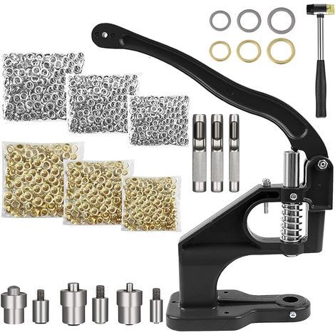 Eyelet Press, Metal, 3 Molds, 3000 Eyelets, 6/10/12mm, Leather, Fabric, DIY (1/5)