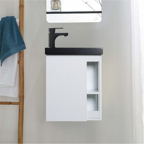 Conjunto de lavabo negro HAMPTON con almacenaje lateral y grifo