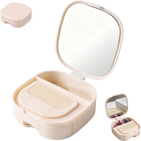 Joyero, Joyero pequeño, Estante para joyas, Joyero para niñas, Joyero para niñas, Espejo de maquillaje con cajón para joyas, Blanco roto (1/5)