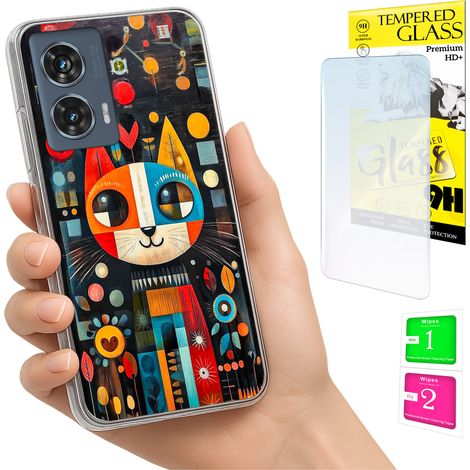 Custodia per Motorola Edge 50 Fusion Photo Case Back Cat + vetro 9H (1/5)