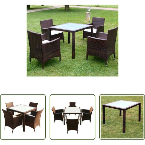 Rotin -  Ensemble à manger d'extérieur 5pcs avec coussins Résine tressée (1/5)