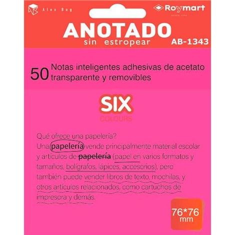 Notas adhesivas transparentes 76x76 en color rosa