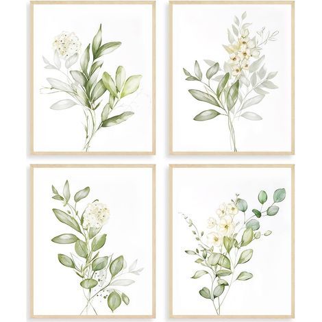 CCYKXA Set of 4 Botanical Watercolor Posters in Sage Green for Bedroom or Bathroom, 8x10 Inches, Unframed
