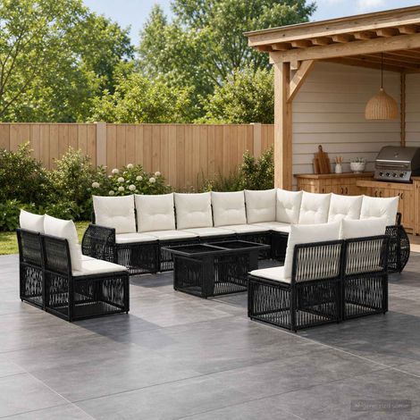 vidaXL Set Divano da Giardino 13 pz Nero e Bianco Crema polyrattan (1/5)