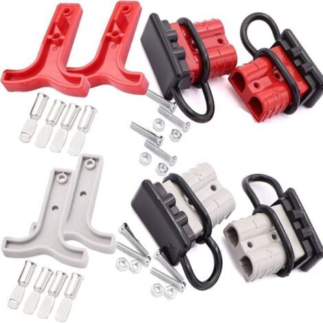 4 Pièces Connecteur de Batterie Prise 50A, Connecteur de Batterie à Connexion Rapide 50A 600V Prise de Connexion Rapide, pour Treuil ou Remorque, Voiture, Connecteur à Courant élevé (Gris, Rouge) (1/4)