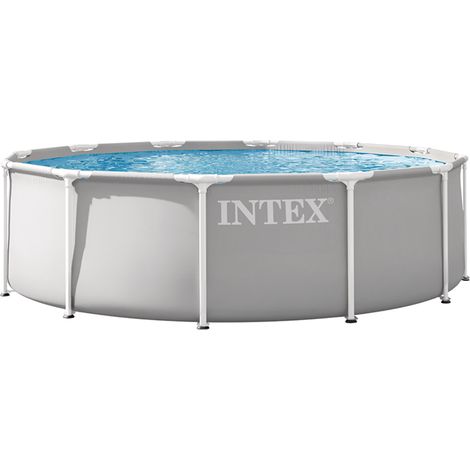 Intex – Piscine hors sol tubulaire ronde 366 x 99 cm – Kit complet avec pompe, cartouche et échelle – Structure en acier galvanisé (1/4)