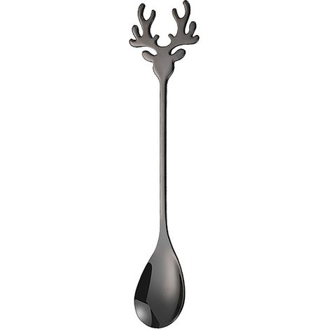Cuillère à café créative en forme de cerf pour Noël, noire, amusante (1/5)