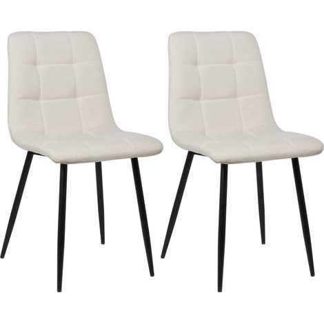 Lot de 2 chaises de salle à manger en tissu crème pieds métal noir mat style moderne CDS101109