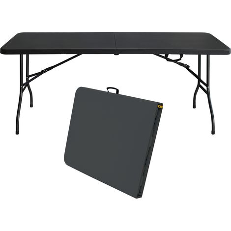 Table pliante de jardin 180x73,6x73,6 cm en fer et plastique noir, pliable, pour camping – MEUBLIV (1/5)