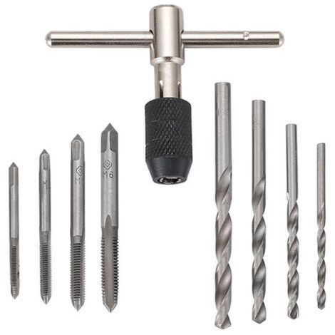 Kit d'outils de taraudage pour Filetage 9 pièces/Ensemble de robinets à vis et de clé de Robinet à poignée en T et forets hélicoïdaux de 2,5 à 5,2 mm M3/M4/M5/M6 (1/5)