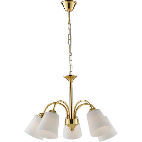 "Lampadario 1162 in metallo oro con cinque diffusori in vetro"