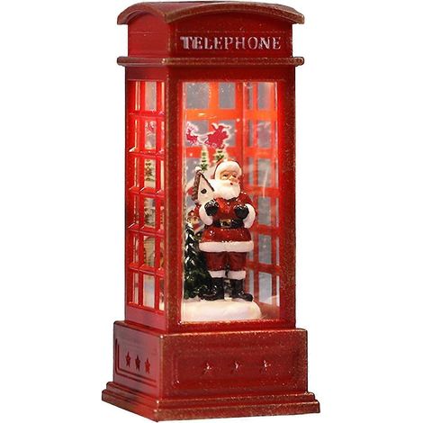Lanterne boule à neige de Noël dans une cabine téléphonique du Père Noël décoration LED à piles (1/4)