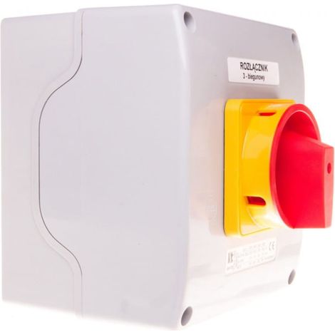Nockenschalter 0-1 3P 100A im OB18-Gehäuse mit verriegelbarer Frontblende gelb/rot SK100-2.8211OB18ZC