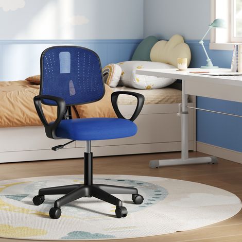 Klihome Kinderschreibtischstuhl, Bürostuhl Kinder ergonomisch, Kinder Schreibtischstuhl höhenverstellbar, Kinderstuhl mit Rollen Armlehnen, atmungsaktive Netzstoff-Rückenlehne, Blau