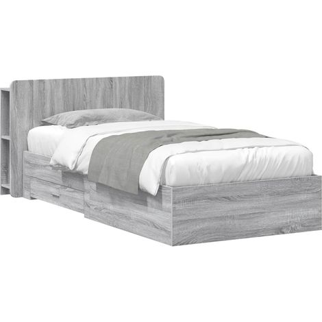 Bed Frame with Storage Grey Sonoma 75 x 190 cm Engineered Wood vidaXL (1/5)