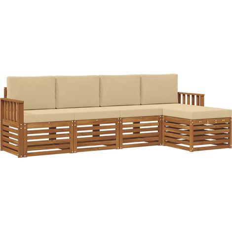 Ensembles de canapés avec coussin 5 pcs Salon de jardin Naturel et Beige (1/5)