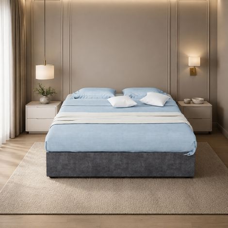 Estructura de cama 140x200 cm gris de tela y metal con elevación a gas (1/5)