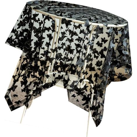 Nappe noire à motifs papillons brodés, respirante et transparente, idéale pour l'intérieur et l'extérieur. (1/5)