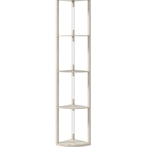 Lampadaire LED d'angle avec 4 étagères, éclairage dimmable blanc chaud, 41x30x164 cm, finition chêne (1/5)